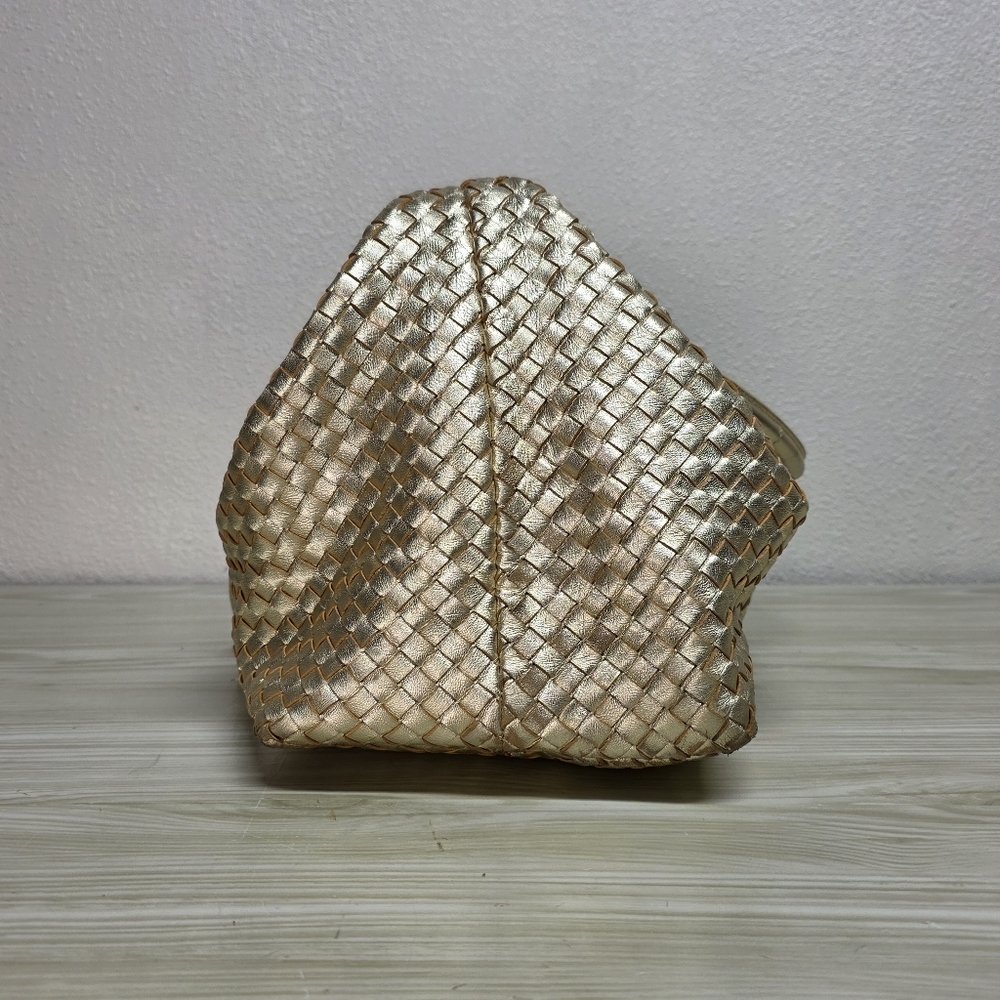 Cochni Italian Leather Goldtone XL Weave Tote Shoulder Bag - Picture 4 of 13
